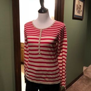 89th & Madison Red & Tan Henley Sweater Sz Med